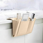Bedside Storage Organizer with Pockets, Bedside Caddy, Table Cabinet Storage Organizer for TV Remote Control, Phones, Magazines, Tablets, Accessories, Living Room Office Chair Stowage Solution, Beige