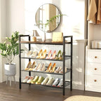 WIN4ALL Shoe Rack for Front Door Entrance, 4 Tier Shoe Rack for Entryway, 12-16 Pairs of Shoes, Metal Shoe Rack Organizer, Free Standing Shoe Rack for Closet (Black+Rustic Brown) - size: 4 Tier (11.81"D x 29.33"W x 30.31"H)