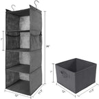 MAX Houser 4-Shelf Hanging Closet Organizer, Space Saver, Cloth Hanging Shelves with 2 Side Pockets, Foldable (Grey) - color: Grey-2
