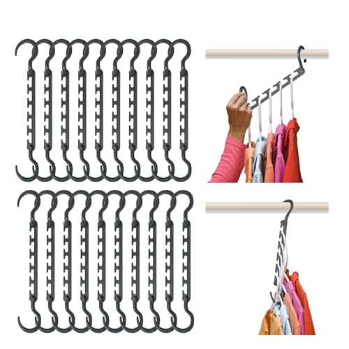 Wonder Hanger Max 20-Pack Space Saving Hangers, Reinforced Hooks Swivels 360°, Cascading Hanger, College Dorms & Storage Closet Organizer, Fully Assembled – Grey - color: Gray, size: PACK OF 20