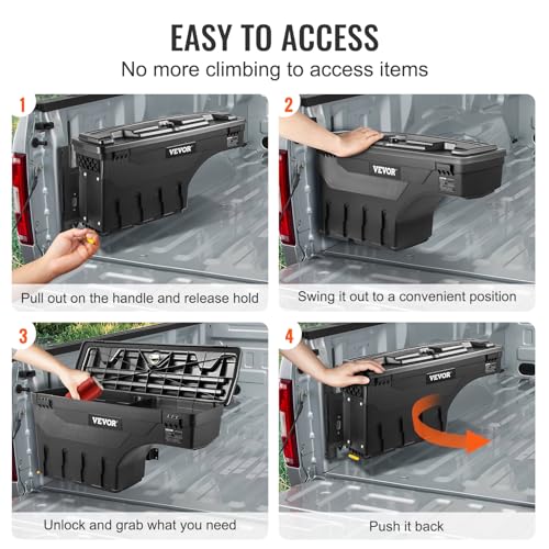 VEVOR Truck Bed Storage Box, Lockable Lid, Waterproof ABS Wheel Well Tool Box 6.6 Gal/20 L, Compatible with Chevrolet Silverado 1500 GMC Sierra 1500 2019-2020, Driver Side, Black - size: Driver Side, style: Chevrolet Silverado