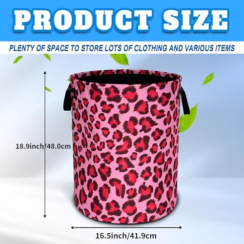 Pink Leopard Laundry Basket Oxford Cloth Funny Cheetah Skin Laundry Hamper With Handle Foldable Portable Clothes Storage Basket 18.9 X 16.5 In Storage Bag For Laundry Room/Bathroom/Bedroom/Dormitories - color: Pink Leopard