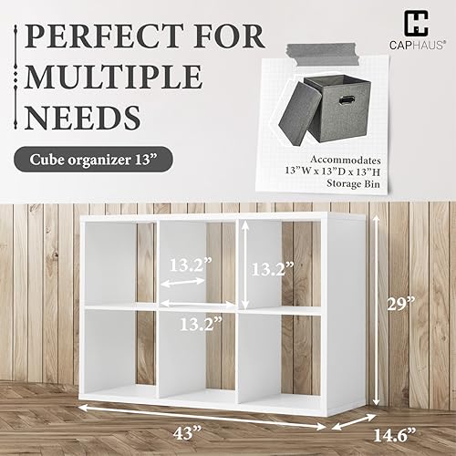 CAPHAUS Sturdy Room 13-Inch Cube Storage Organizer Shelf, with Extra Thick Exterior Edge, Open Storage Shelf Divider, Bookcase, 6-Cube / 8-Cube / 9-Cube, Colors Available in Rustic Grey Oak and White - color: White, size: 6 Cube