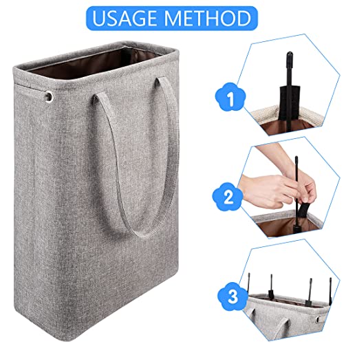 i BKGOO Laundry Basket with Handles Grey Coffee-Slim Laundry Bin Collapsible Dirty Clothes Basket Narrow Laundry Bag Foldable Dirty Hamper for Camping, Dorms, Apartments - color: Grey