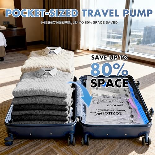 BoxLegend 20 Pack Travel Vacuum Storage Bags with Wireless USB Electric Pump (1200mAh) 4 Sizes for Luggage, Suitcase & Backpack Must-Have Travel Essentials Save 80% Space for Clothes & Packing - size: TRAVEL 20 PACK-Electric Pump