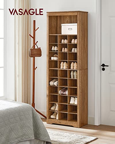 VASAGLE Shoe Storage Cabinet, 10 Tier Shoe Rack Organizer, Holds Up to 30 Pairs of Shoes, for Entryway Bedroom, 12.6 x 24.8 x 73.6 Inches, Rustic Walnut ULBS273T41 - color: Rustic Walnut, size: 12.6"D x 24.8"W x 73.6"H