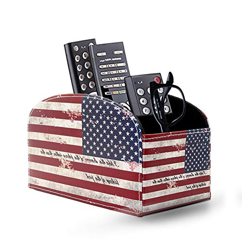 Remote Control Holder Organizer - Leather Table Desk Storage with 4 Spacious Compartments - color: Flag