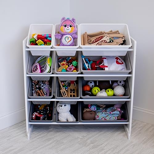 Humble Crew Toy Storage Organizer with 12 Removable Storage Bins for Kids Playroom, 4-Tier Toddler Toy Organization, White/Grey Gradient - color: White/Grey Gradient Ombre