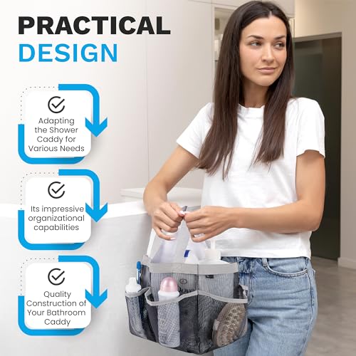 Handy Laundry Mesh Shower Caddy – 7 Pocket Portable Organizer Tote for College Dorm, Gym, Travel & Bathroom – Quick Dry, Collapsible, Lightweight Bag with Reinforced Handles (Black) - color: Portable Black