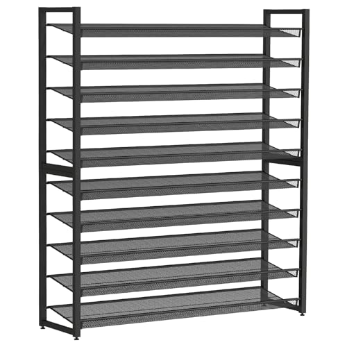 Metal Shoe Rack,Large 10 Tier Shoe Organizer, Heavy Duty Metal 5-Tier Stackable Shoe Storage Vertical Shoe Rack for Closet Front Door Entrance,Entryway,GarageUp to 62 Pairs,Black - color: Black, size: 10 Tier