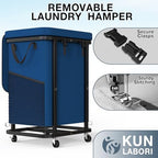 40 Gal(150L) High Grade Large Laundry Basket with Wheels, Rolling Laundry Hamper, Laundry Cart with Metal Frame and Removable Bag Design, Suitable for Laundry Room, Bedroom (Dark Blue, 150L) - color: Dark Blue, size: 1 Section 150L