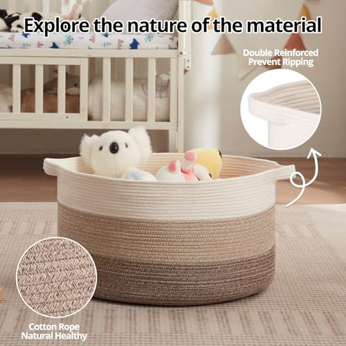 OIAHOMY 105L Blanket Basket for Living Room, Large Basket 23.6" x 23.6" x 14.6" with Handle, Laundry Hamper for Blankets, Pillows, Toy Storage for Kids, Dogs - Gradient Brown - color: Gradient Brown, size: 23.6" x 23.6" x 14.6"