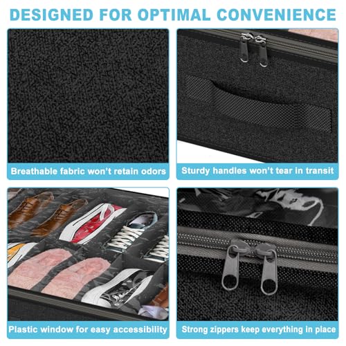 Under Bed Shoe Storage Organizer for Closet, 32 Pairs Sturdy Underbed Shoe Storage Boxes Bins Container Foldable Shoes Storage with Reinforced Handles & Clear Window for College Dorms Black, Set of 2 - color: Black