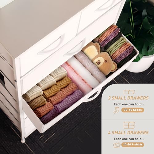 Mifuro Tall Dresser for Bedroom, Vertical Storage Organizer Tower with 6 Drawers, Chest of Drawers with Fabric Bins, Steel Frame, Wood Top for Bedroom, Closet, Entryway- White - color: White, size: 6 Drawers