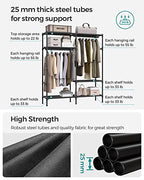 SONGMICS Heavy Duty Clothes Rack, 65 Inch Freestanding Portable Wardrobe with Hanging Rails and Shelves, Total Load 242 lb, Easy Assembly, for Cloakroom, Bedroom, Black URDR201B02 - size: 65"L x 17.7"W x 74.8"H