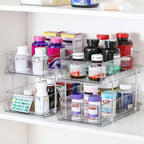 2 Tier Clear Organizer with Dividers for Cabinet, Shlef, Counter - MultiUse Slide-Out Storage Container - Kitchen, Pantry, Medicine Cupboard Bins, Bathroom, Vanity Makeup, Under Sink Organizing - size: 8" W - 1 Set