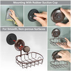 HASKO Suction Cup Soap Dish for Shower Wall, Rustproof Stainless Steel, Shower Soap Holder with Hooks, Includes Optional No Drill Adhesive Mount for Bathroom and Soap Saver, Bronze - color: Bronze