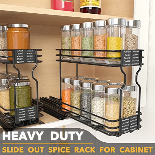 SpaceAid Pull Out Spice Rack Organizer for Cabinet, Heavy Duty Slide Out Seasoning Kitchen Organizer, Cabinet Organizer, with Labels, 4.5" W x10.75 D x8.5 H, 1 Drawer 2-Tier - style: 4.5" W, 2-Tier