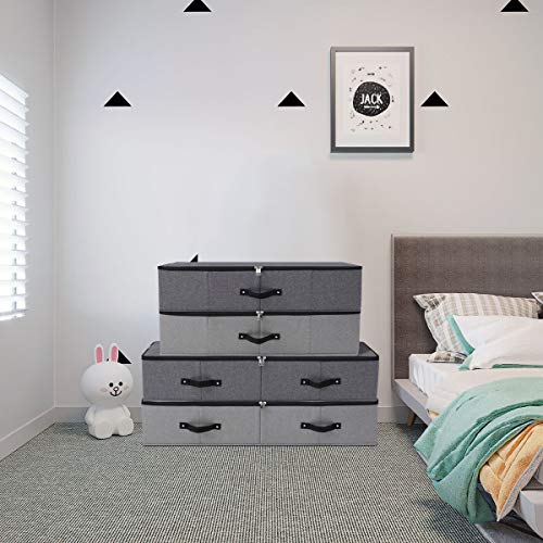Under Bed Storage Bins with Lids, Closet Organizers, Foldable Under-bed Storage Baskets for Sheets, Clothes, Quilts, Sweaters, Wrapping Paper, 35x16.5x7inch, Black Gray, 2PCS - color: Black Gray, 2PCS, size: 35x16.5x7inch