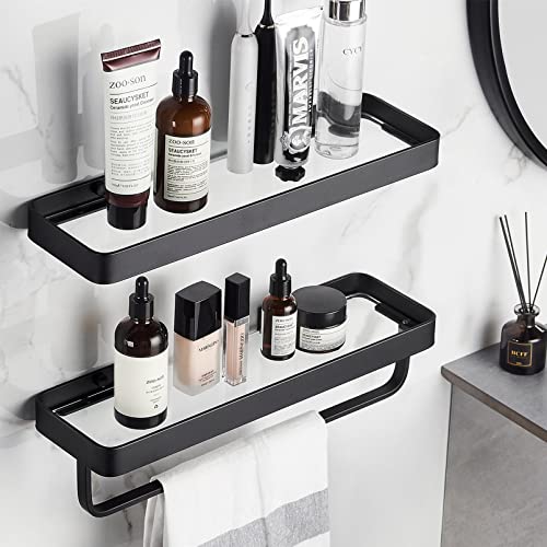VOLPONE Bathroom Shelves Wall Mounted Glass Shelf for Floating Shelf Tempered Glass Shelves 2 Tier Bathroom Wall Organizer(Black) - color: Black(rectangular)