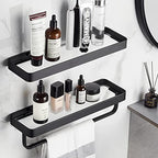 VOLPONE Bathroom Shelves Wall Mounted Glass Shelf for Floating Shelf Tempered Glass Shelves 2 Tier Bathroom Wall Organizer(Black) - color: Black(rectangular)