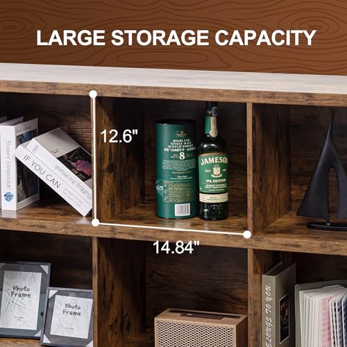 6 Cube Storage Organizer Bookshelf, Industrial Horizontal Bookcase, Accent Cubby Shelf, Media Console Table for Living Room, Home Office, 13.6" D x 47.2" W x 30.9" H, Rustic Brown - color: Rustic Brown, size: 6 Cube- 2 Tier