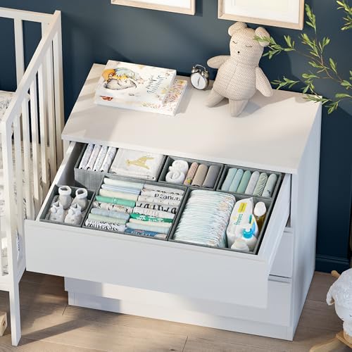 Drawer Organizer Clothes Set of 12 Grey - Dresser Organizer For Nursery, Bedroom, Closet - The Perfect Baby Clothes Organizer and Storage & General Nursery Organization or Dresser Drawer Organizers - color: Grey