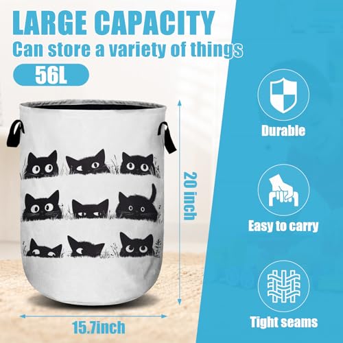 Cute Black Cat Laundry Basket, Laundry Hamper Collapsible Oxford Cloth with Handle Clothes Toy Storage Bin for Bathroom Laundry Room Bedroom 15.7 X 20 Inch - color: Cute Black Cat