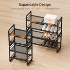 ELYKEN Shoe Rack, 4-Tier Expandable Shoe Organizer for Entryway, Metal Black Shoe Shelf with 4 Hooks, Adjustable Shoe Stand Holder for Closet, Garage, Door Entrance - size: 4-Tier