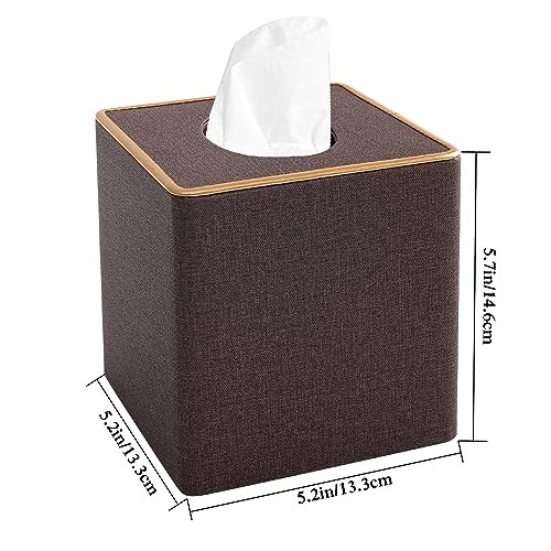 Tissue Box Cover Square Tissue Box Holder PU Leather Facial Organizer with Magnetic Bottom,Decorative Napkin Caddy for Vanity Dresser Night Stand Table Countertop Home Office Car,Coffee - color: Linen Texture Coffee