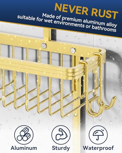 YASONIC Shower Caddy Hanging, Never Rust Shower Organizer Hanging, Aluminum Shower Racks for Inside Shower with Hooks for Razor, Bathroom Organizers and Storage with Soap Holder, Gold - color: Gold