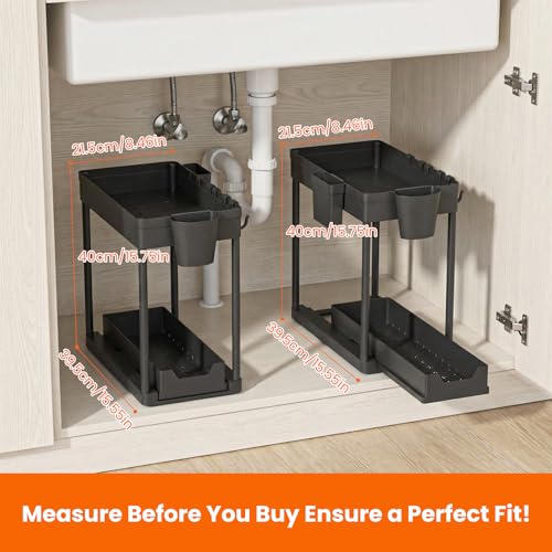 Under The Sink Organizer, 2 Tier Sliding Under Kitchen Sink Organizer, Multi-Use Pull Out Cabinet Organizer for Countertop, Bathroom, Pantry & Office Organization (Black(2 pack)) - color: Black(2 pack)