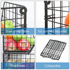 X-cosrack Stackable Wire Baskets for Counter, Fruit and Vegetable Storage, Potato and Onion Storage Bin，Kitchen Pantry Organizer - Wall Basket for Produce/Snack/Can, 3-tier Large, Black - size: 3-tier Large