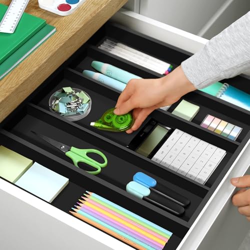 ROYAL CRAFT WOOD Luxury Bamboo Kitchen Drawer Organizer - Silverware Organizer - Utensil Holder and Cutlery Tray with Grooved Drawer Dividers for Flatware and Kitchen Utensils (5 Slot, Black) - color: Black, size: 5 Slot