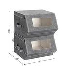 SONGMICS Stackable Storage Bins Set of 2, Storage Boxes with Lids and Front Windows, Non-Woven Fabric Closet Organizers with Magnetic Closures, Side Handles, Dark Gray URPLB02G - color: Dark Gray