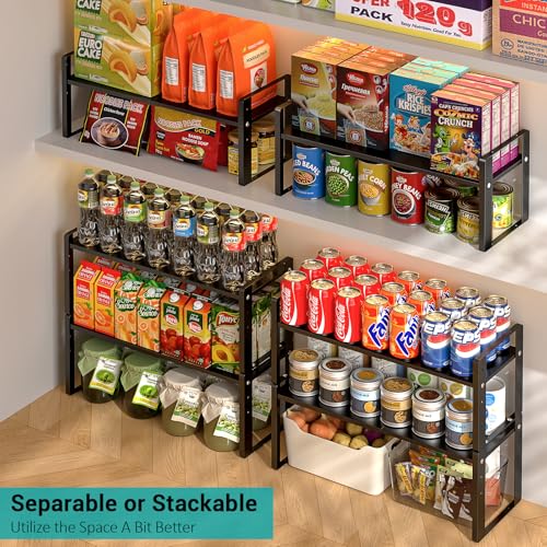 2 Pack Expandable Cabinet Organizer Shelves, 88lbs High Weight Capacity, Stackable Heavy-Duty Metal Storage Rack, Adjustable Cabinet Shelf for Kitchen, Pantry, Cupboard, Under Sink, Black - color: Black, size: 2 Pack