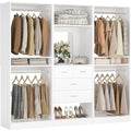 Unikito 75 Inch Closet System with 4 Drawers, 6.3FT Walk in Closet Organizer with Hanging Rods and Mirror Design, Reversible Large Closet Wardrobe with Shelves, Adjustable Closet Tower, White