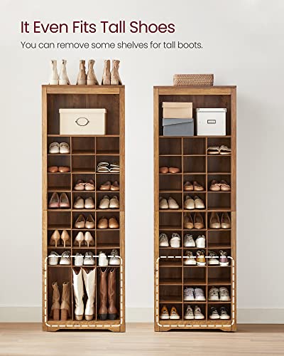 VASAGLE Shoe Storage Cabinet, 10 Tier Shoe Rack Organizer, Holds Up to 30 Pairs of Shoes, for Entryway Bedroom, 12.6 x 24.8 x 73.6 Inches, Rustic Walnut ULBS273T41 - color: Rustic Walnut, size: 12.6"D x 24.8"W x 73.6"H