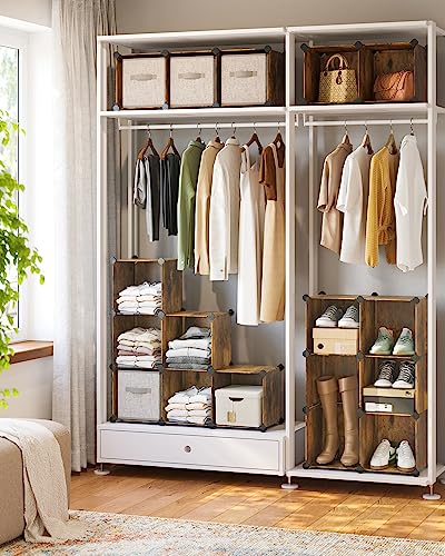 SONGMICS Cube Storage Organizer, Set of 16 Plastic Cubes, Closet Organizers and Storage, Room Organization, Bedroom Living Room, 12.2 x 48.4 x 48.4 Inches, Rustic Brown ULPC442A01 - color: Rustic Brown, size: 16 Cubes, style: without doors