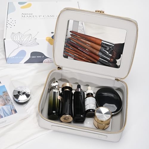 Aveniee Clear Makeup Bags, Double Layer Cosmetic Bags with a Separate Brush Compartment, Large Travel Toiletry Bag Train Case for Women, Travel Accessories Organizer,2 Layers Large, Grey - color: Grey, style: Dual Layer Large