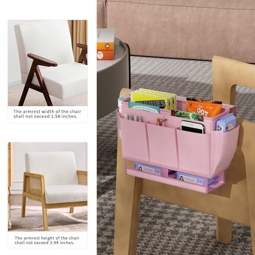 Bedside Caddy Bedside Organizer,Bed Caddy with 11 Pockets and Power Strip Holder,Versatile Bedside Storage Caddy for Home,Dorm,Bunk,Hospital,Crib Bed (Pink) - color: Pink