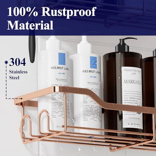 Kitsure Shower Caddy Large - Adhesive Shower Organizer, Stainless Steel Shelf for Inside Shower, No Drill Bathroom Organizers and Storage, Home Decor Accessories, 2 Pack, Rose Gold - color: Rose Gold, size: Large
