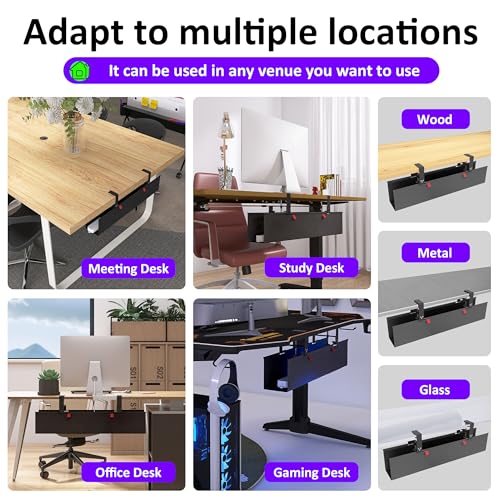 Under Desk Cable Management Tray - Under Desk Cord Management - Clamp/Screw Mount - Fabric Wire Management - Cable Raceways Tray Cord Hiders for Office/Home (Black, 28.6"×5.6") - color: Black, size: 28.6"×5.6"