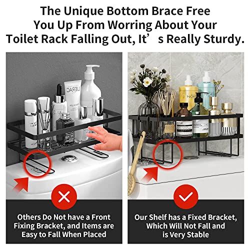 Godboat Bathroom Organizer - Over Toilet Storage, Floating Shelves with 2 Hooks, Wall Mounted Shelf Rack, Behind and Above the Tank, Gifts for Women (Black, 1-Tier) - color: Black, size: 1-Tier
