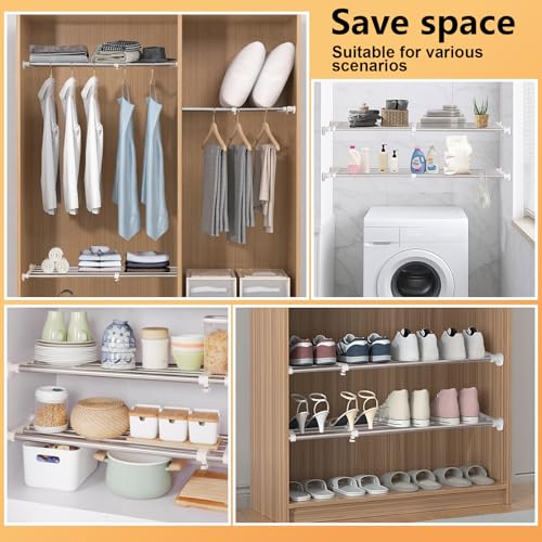 BAOYOUNI Expandable Closet Tension Shelf Adjustable Clothes Storage Rack Hanger Rod Organiser Ivory, 39.76-60.04 Inch - size: (39.76-60.04) IN
