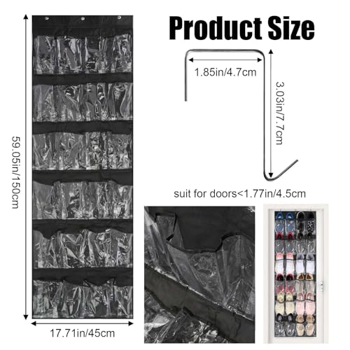 24 Pockets Over the Door Shoe Organizer, Large Hanging Shoe Rack for Door, Mesh Pocket for Closet with 3 Metal Hooks, Jewelry Organizer Holder for Sneakers Men Women Bedroom (Black) (Black) - color: Black