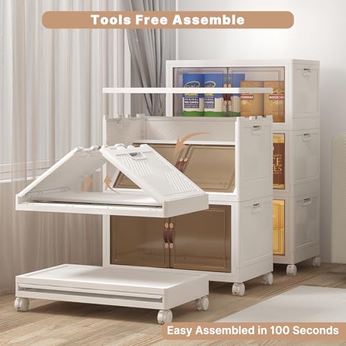 UAMFURI Extra Large Stackable Storage Bins with Lids & Wheels, 360QT-120QT/30GAL*3Pack Foldable Collapsible Closet Organizers Storage Cabinet with Doors for Bedroom Dorm - color: white, size: 3PACK-25"W16"D45"H
