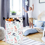 KUNRO Kids Laundry Hamper Clothes Gift Basket Storage Laundry Baskets Organizer Bin with Handles for Nursery Room (Cat) - color: Cat Pattern