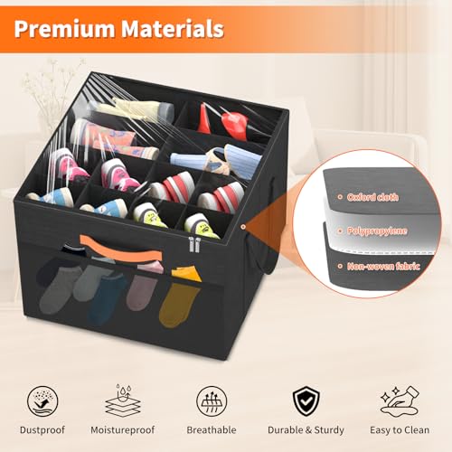 Aokeyee 2 Pack Shoe Organizer for Closet, Foldable Shoe Storage Organizer Box w/Clear Cover and 4 Reinforced Handles, Space Saving Shoes Bin Fits up to 32 Pairs, Black - color: Black, size: Fits up to 32 Pairs