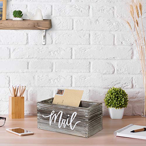 MyGift Mail Holder Storage Organizer Box Torched Wood with MAIL Script Design, Desktop Letters, Bills, Notes and Postcard Bin for Home Office Dorm Room - color: Torched Brown